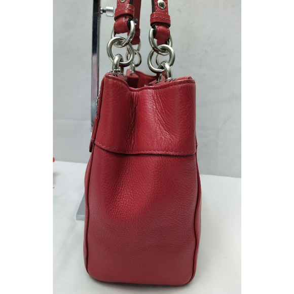 Coach Red Pebbled Leather Turn Lock Double Handles Satchel Shoulder Bag - Picture 5 of 16